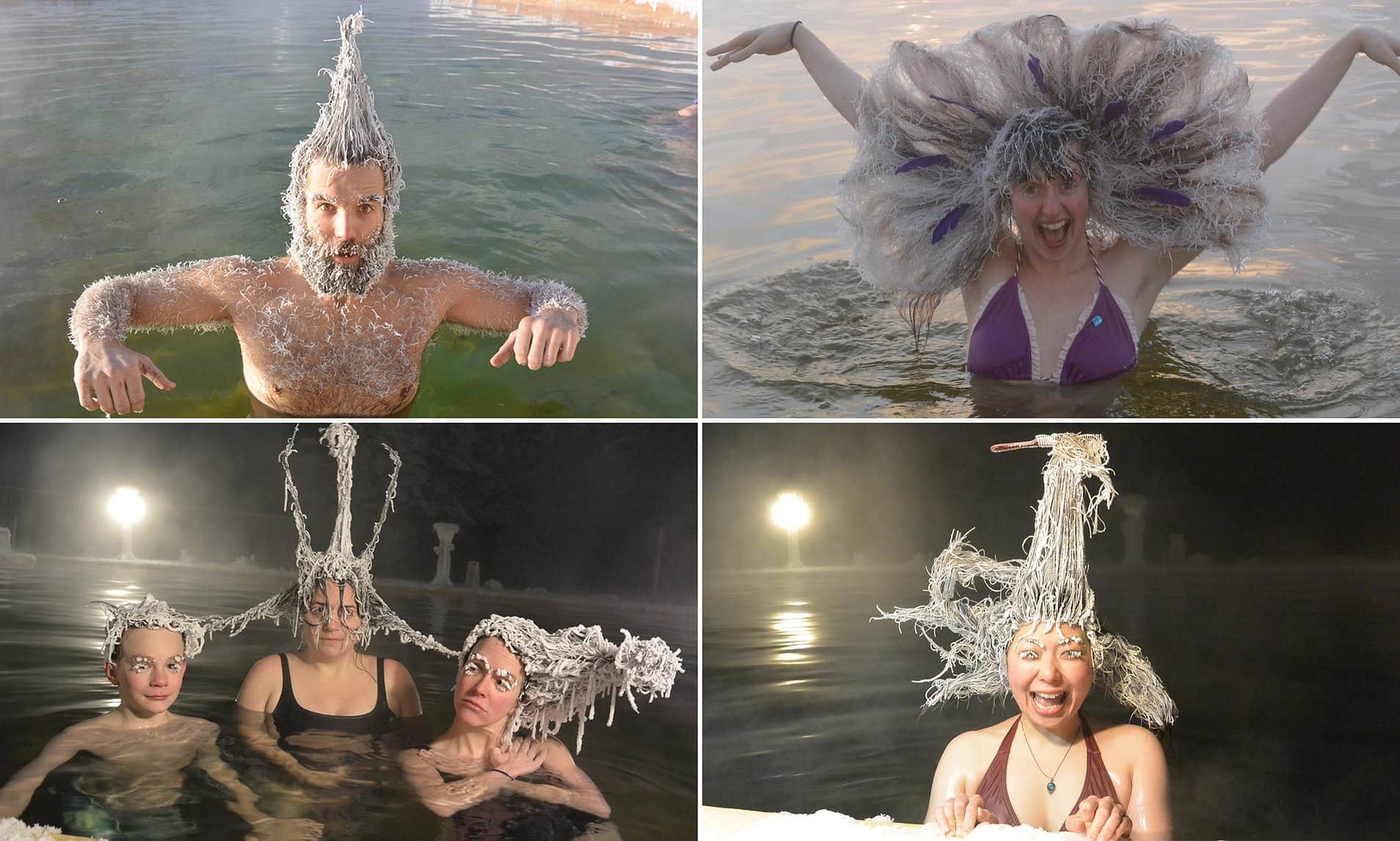 Hair freezing contestants posing