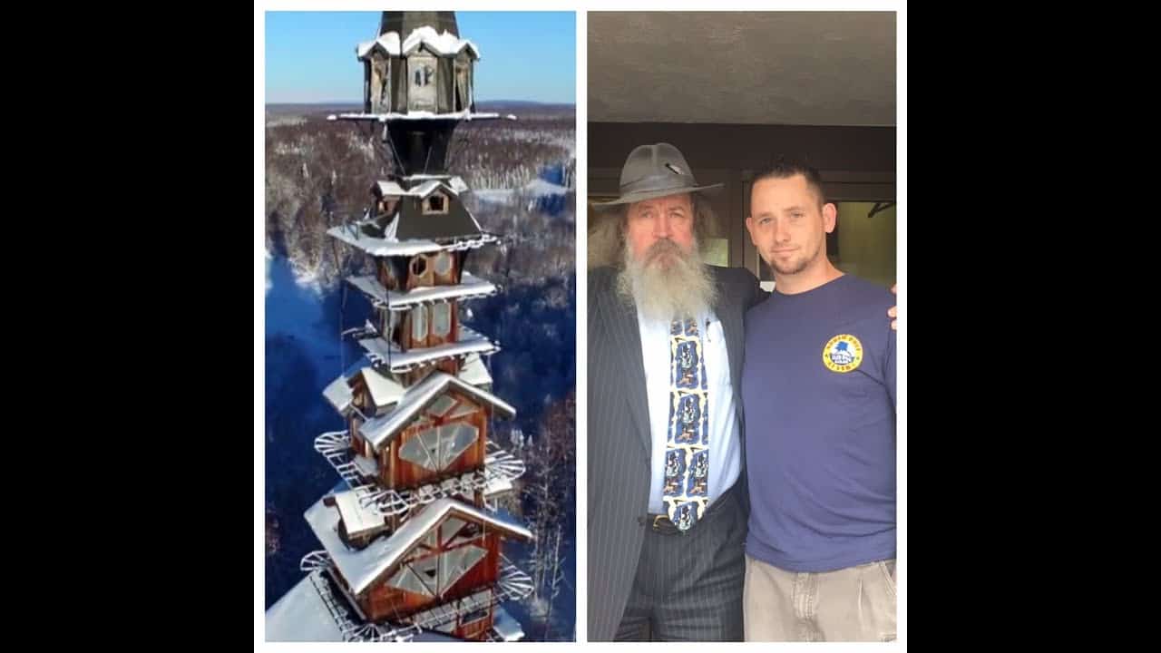 The goose creek tower - Dr seuss house cabin creator poses