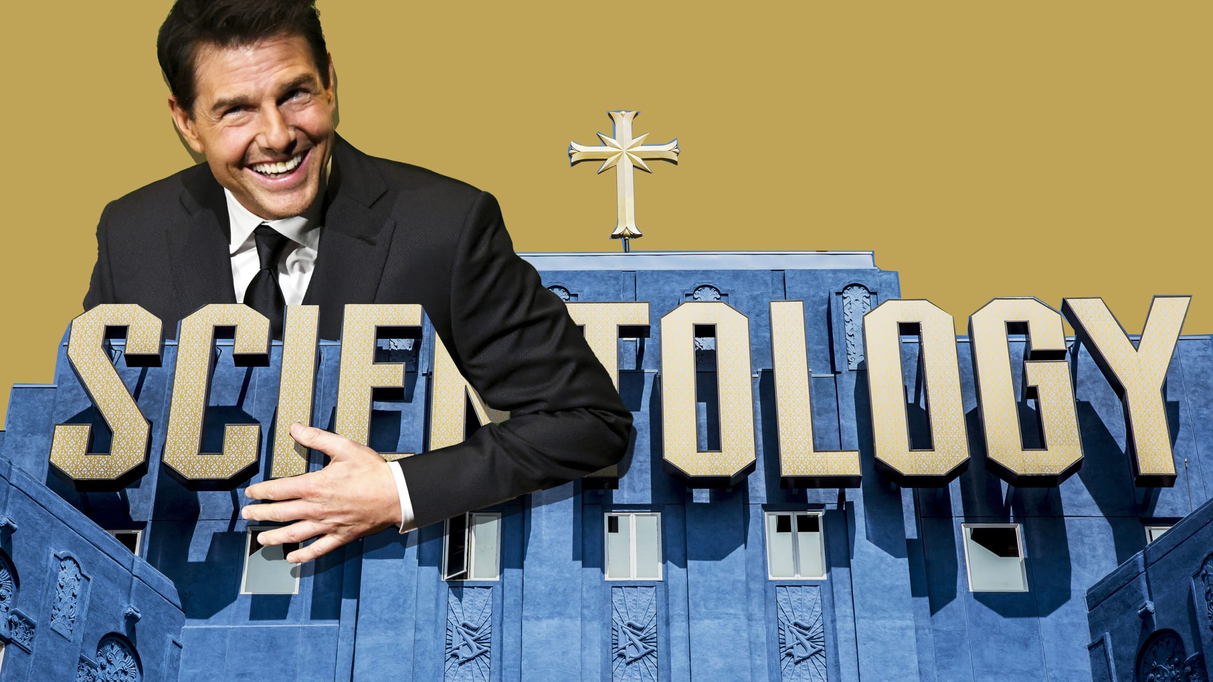 Tom cruise hugging scientology text-sign